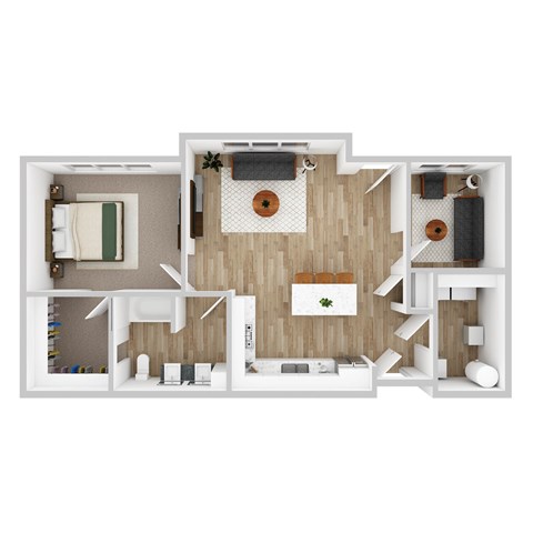 Floor plan for 1 bed, 1 bath, 845 sqft